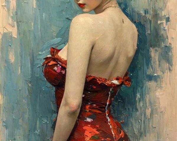Woman in Red Dress with Textured Background