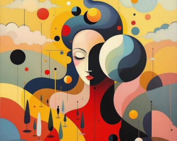 Abstract Portrait of a Woman with Colorful Hair