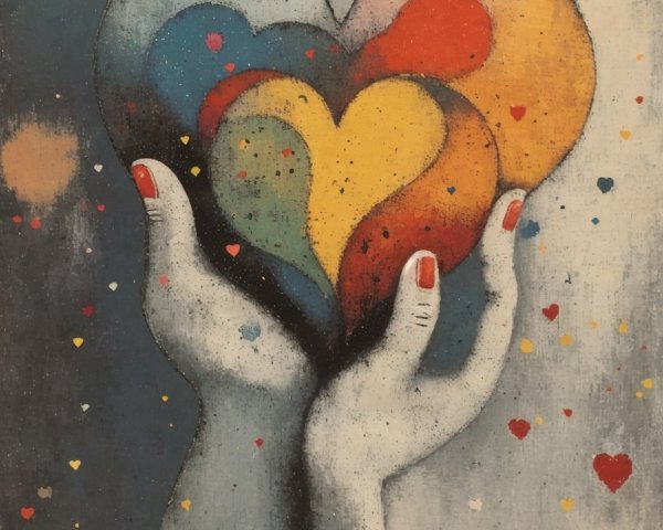 Colorful Heart Held by Hands with Textured Background