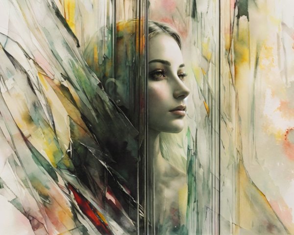 Portrait of a Young Woman with Abstract Shapes