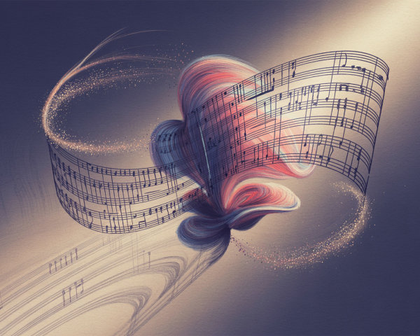 Abstract Artwork of Musical Notes on Curved Paper
