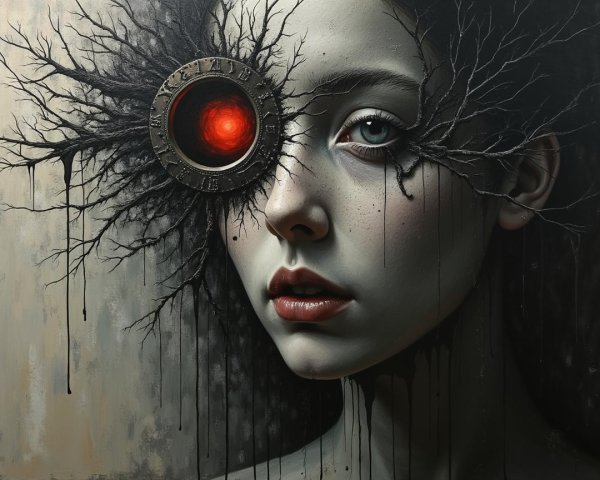 Surreal Portrait of a Young Woman with Mechanical Eye