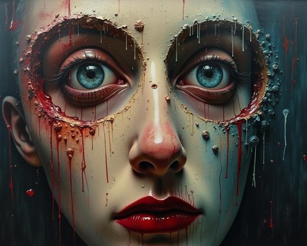 Close-up of a face with vibrant mask-like design