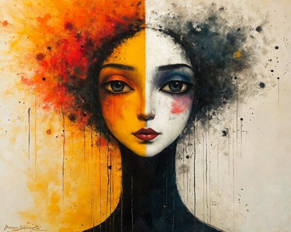 Portrait of a Woman with Dual Color Design
