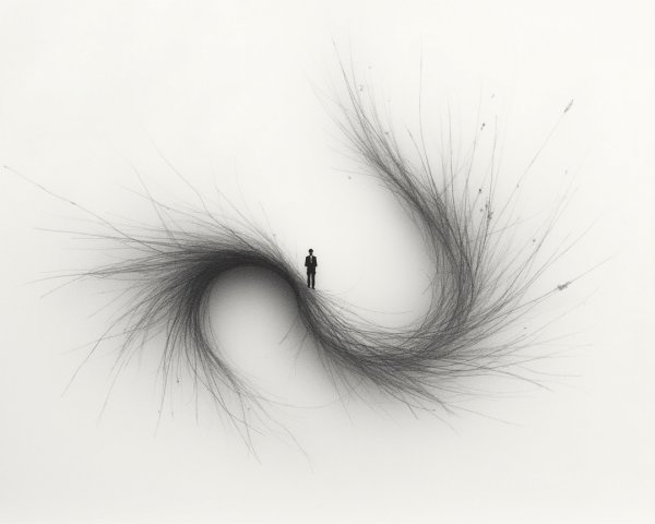 Minimalist Abstract Composition with Swirling Black Lines