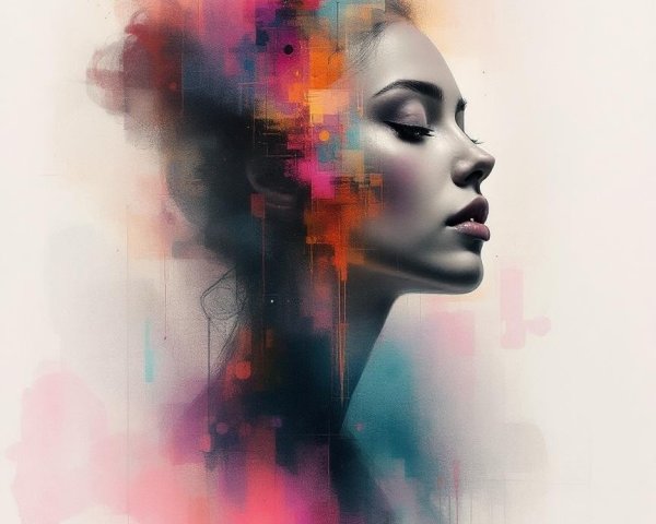 Silhouette of a woman's profile on colorful background