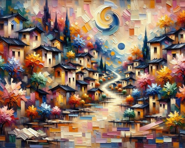 Vibrant Landscape with Charming Houses and Trees
