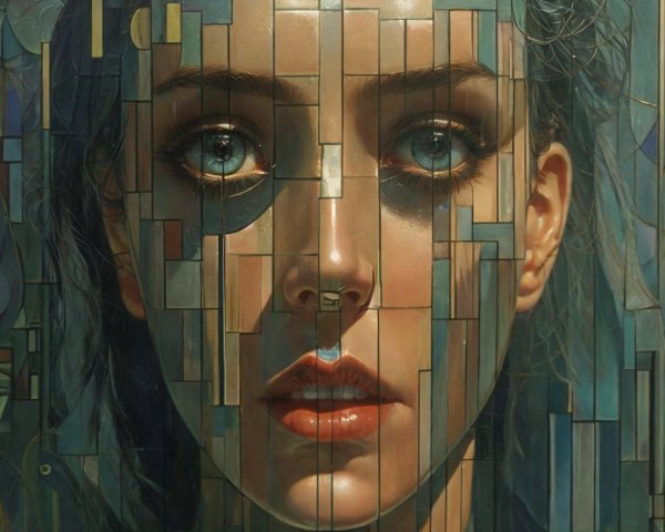 Portrait of a Woman with Geometric Fragmentation