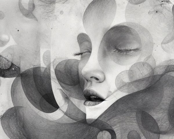 Surreal Monochromatic Composition of a Woman's Face