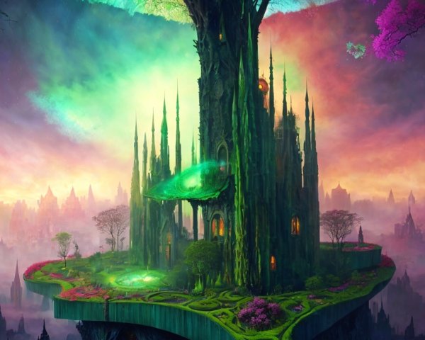 Fantastical Landscape with Ancient Tree and Castles