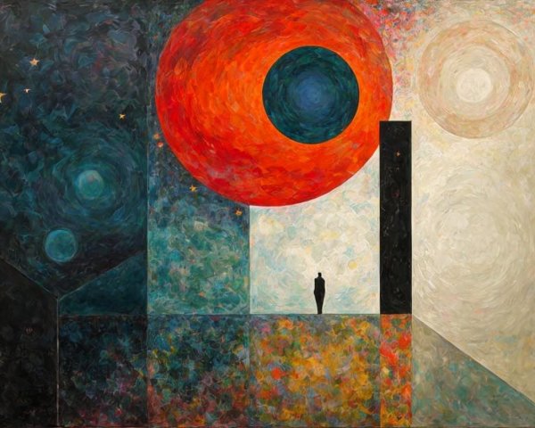 Abstract Landscape with Bold Colors and Celestial Forms