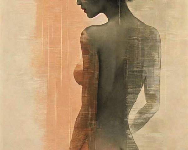 Silhouette of a Woman in Muted Tones and Abstract Background