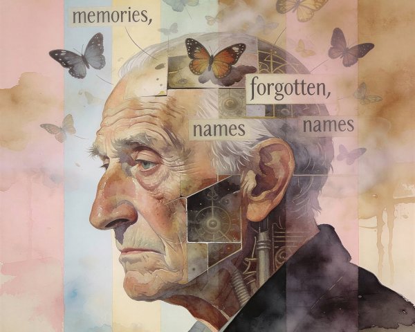 Watercolor Collage of Elderly Man in Profile