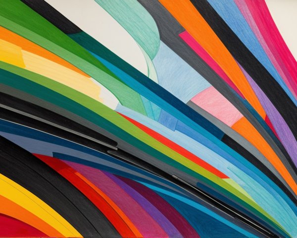 Vibrant Artwork with Curved Lines and Bold Colors