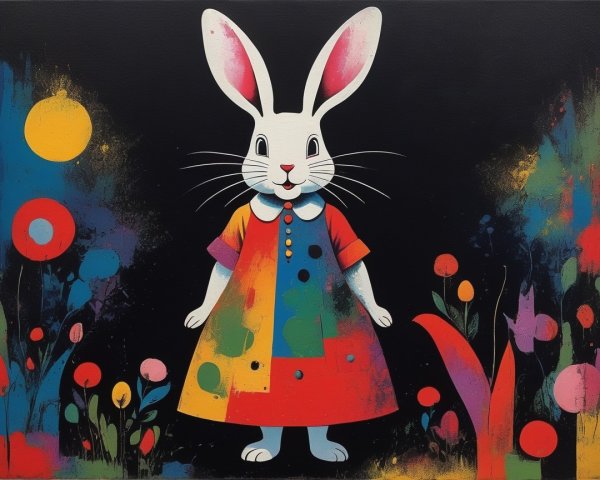 Whimsical Cartoon Rabbit in Polka Dot Dress Design