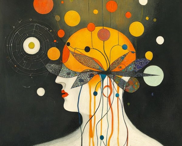 Stylized Woman with Vibrant Sun-Inspired Headpiece