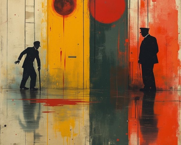 Silhouetted Figures in Vibrant Confrontational Scene