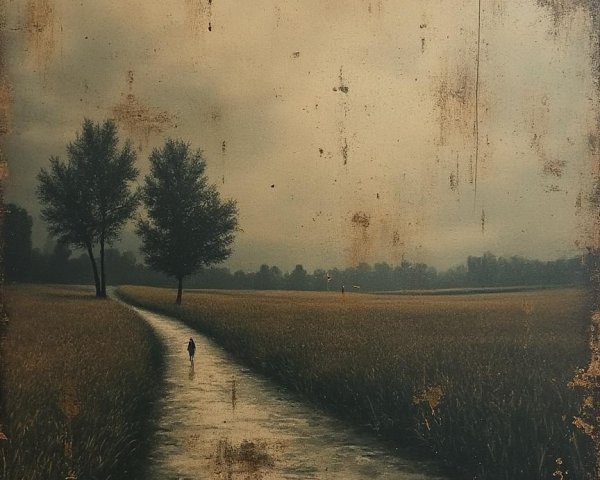 Winding Path Through a Golden Field Under Overcast Sky