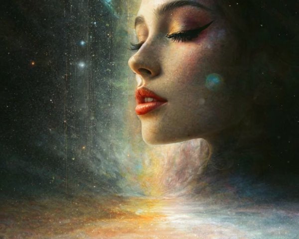 Woman's Profile Against Cosmic Backdrop with Galaxies