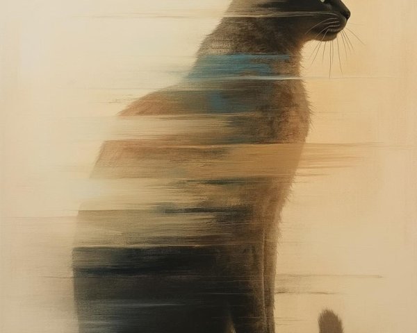 Abstract Cat Painting with Smooth, Blurred Lines