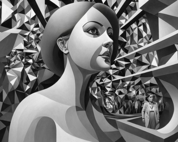 Monochromatic Abstract Woman's Face with Geometric Background