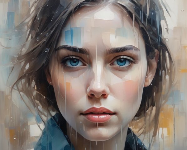 Portrait of a woman with blue eyes and tousled hair