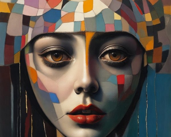 Portrait of a Woman with Abstract Geometric Headpiece