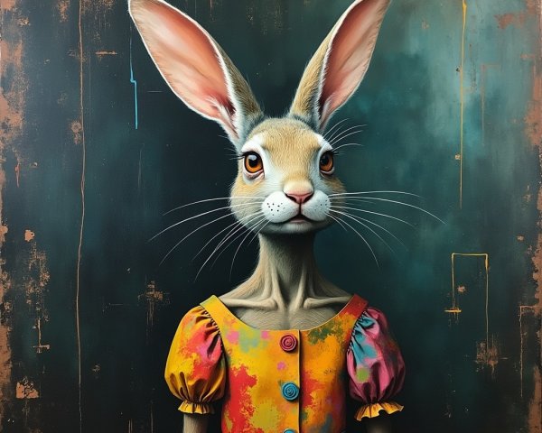 Whimsical Anthropomorphic Rabbit in Vintage Dress