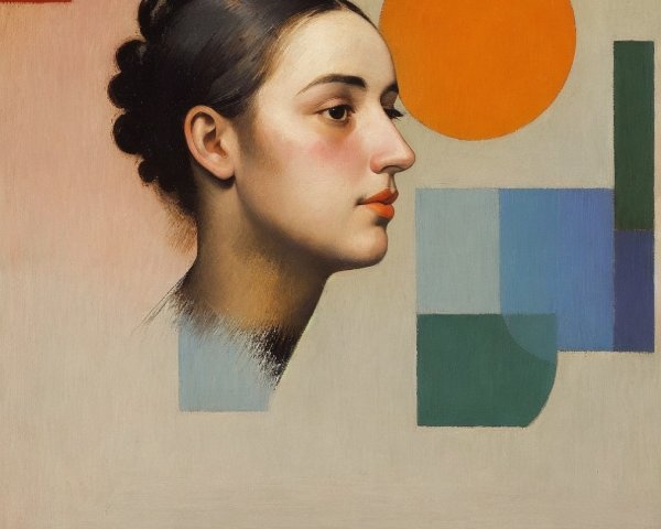 Stylized Profile of a Woman with Geometric Shapes