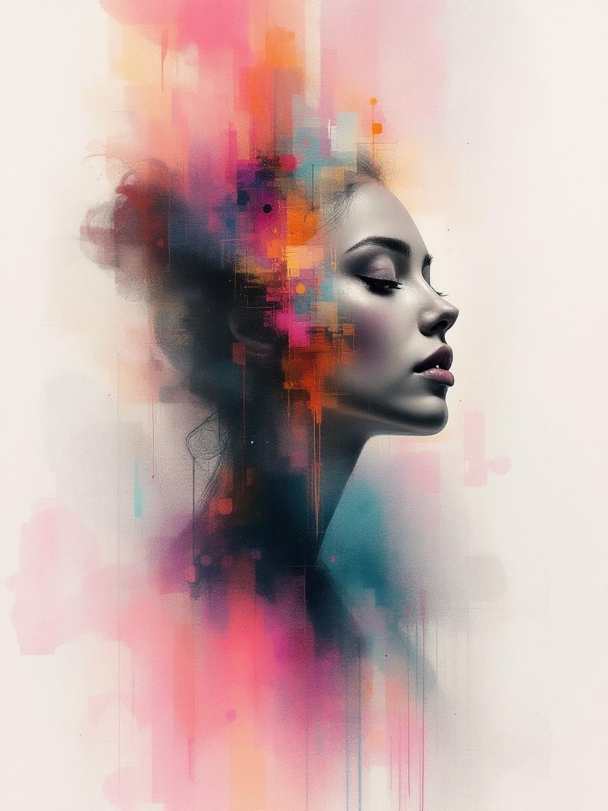 Silhouette of a woman's profile on colorful background