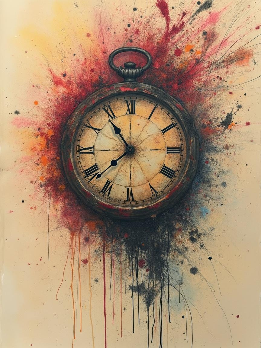 Antique Pocket Watch Surrounded by Vibrant Abstract Colors