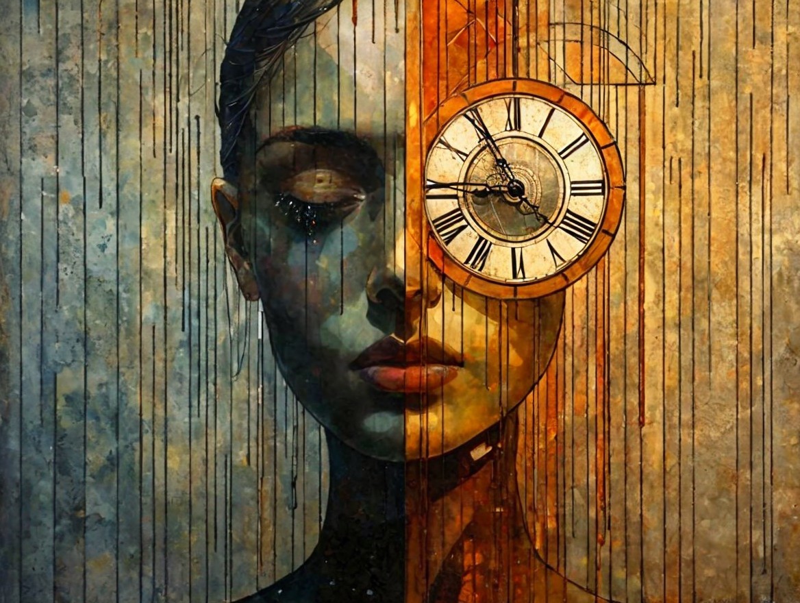 Contrasting Portrait of Woman with Time Theme