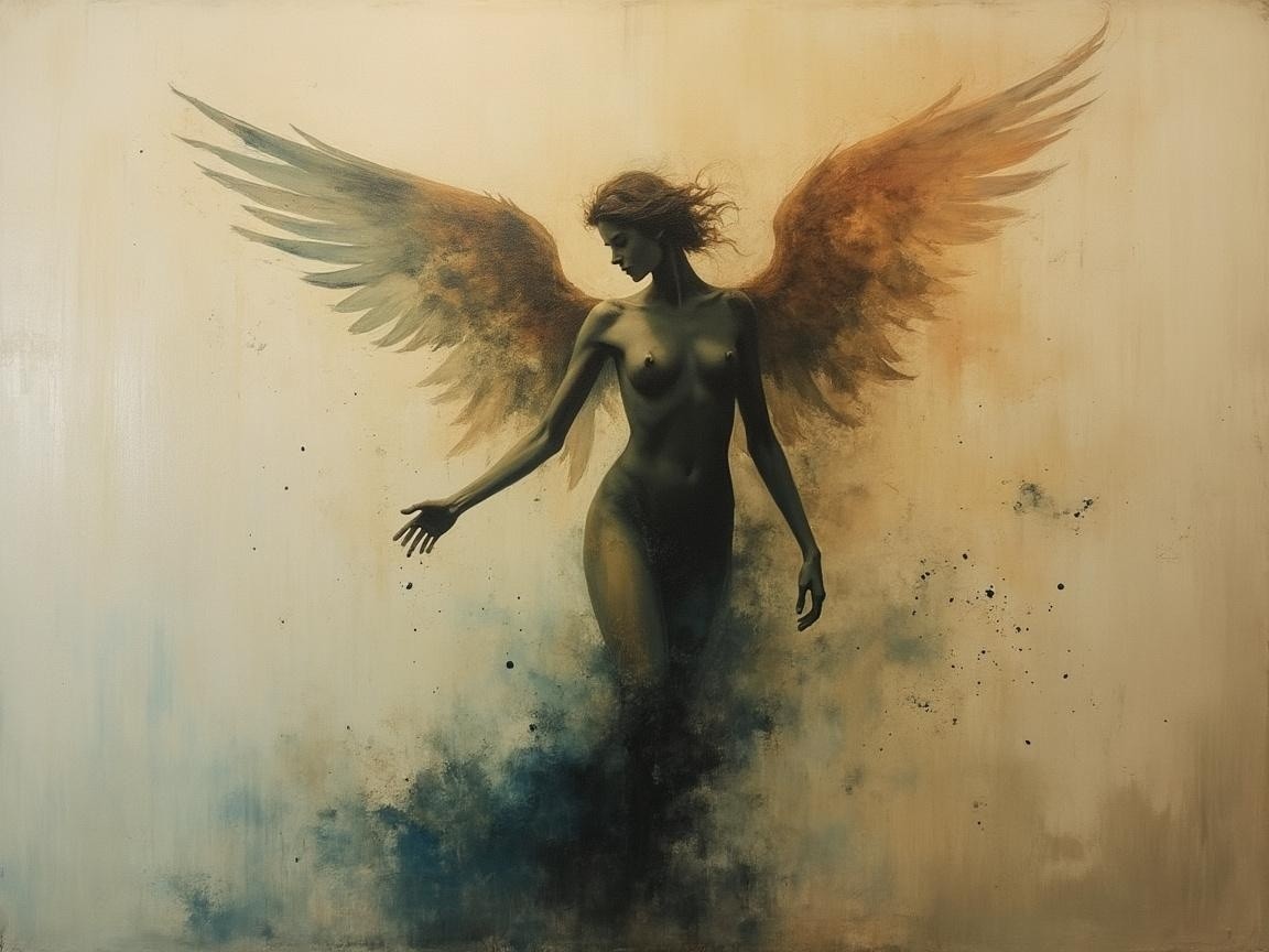 Winged Woman in Ethereal Style with Mystical Wings