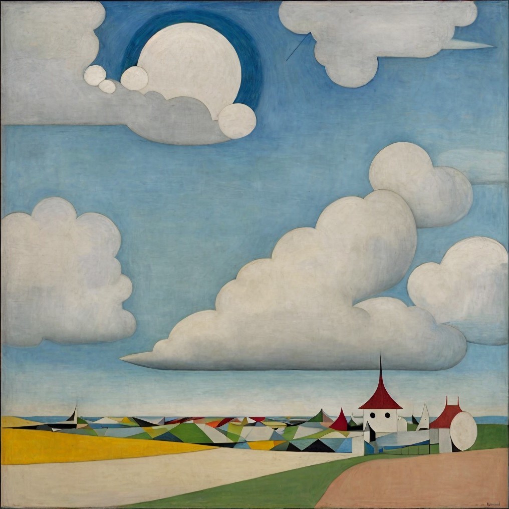 Vibrant Landscape with Blue Sky and Colorful Fields