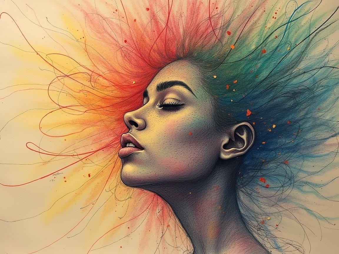 Profile of a Serene Woman with Vibrant Colors