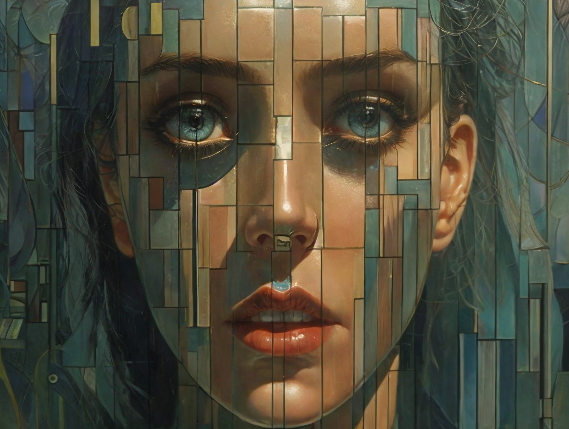 Portrait of a Woman with Geometric Fragmentation