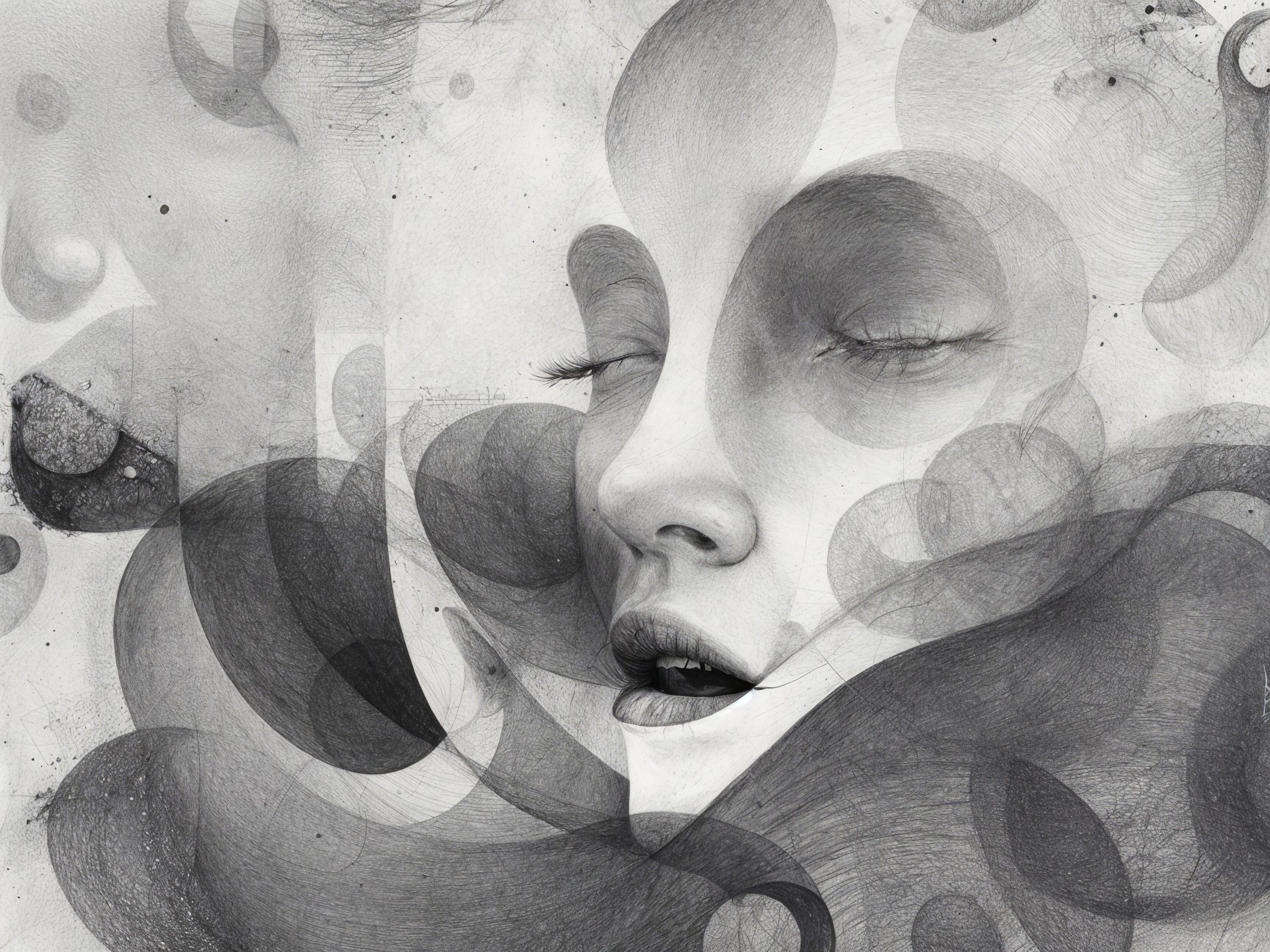 Surreal Monochromatic Composition of a Woman's Face
