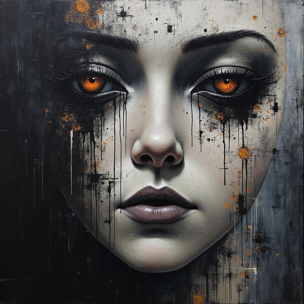 Close-Up of Woman's Face with Intense Orange Eyes