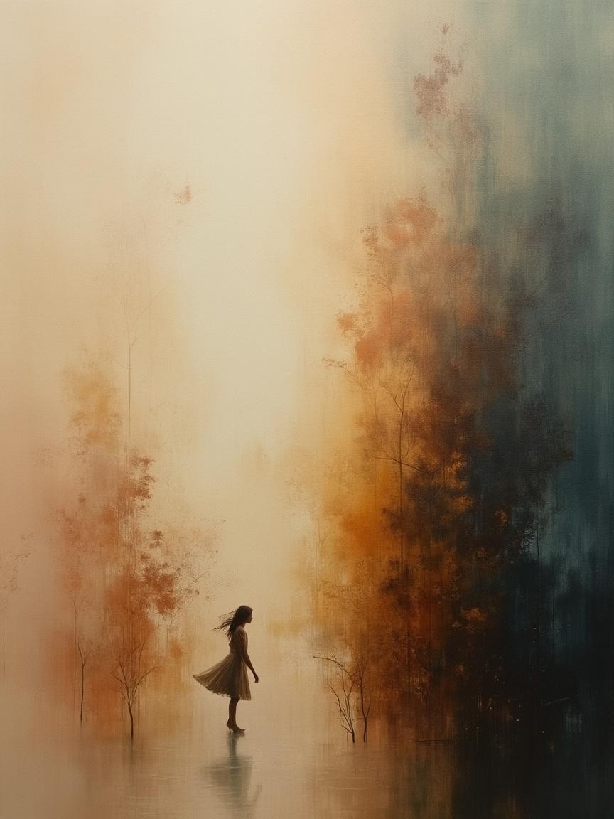 Solitary Figure in Misty Landscape with Soft Hues