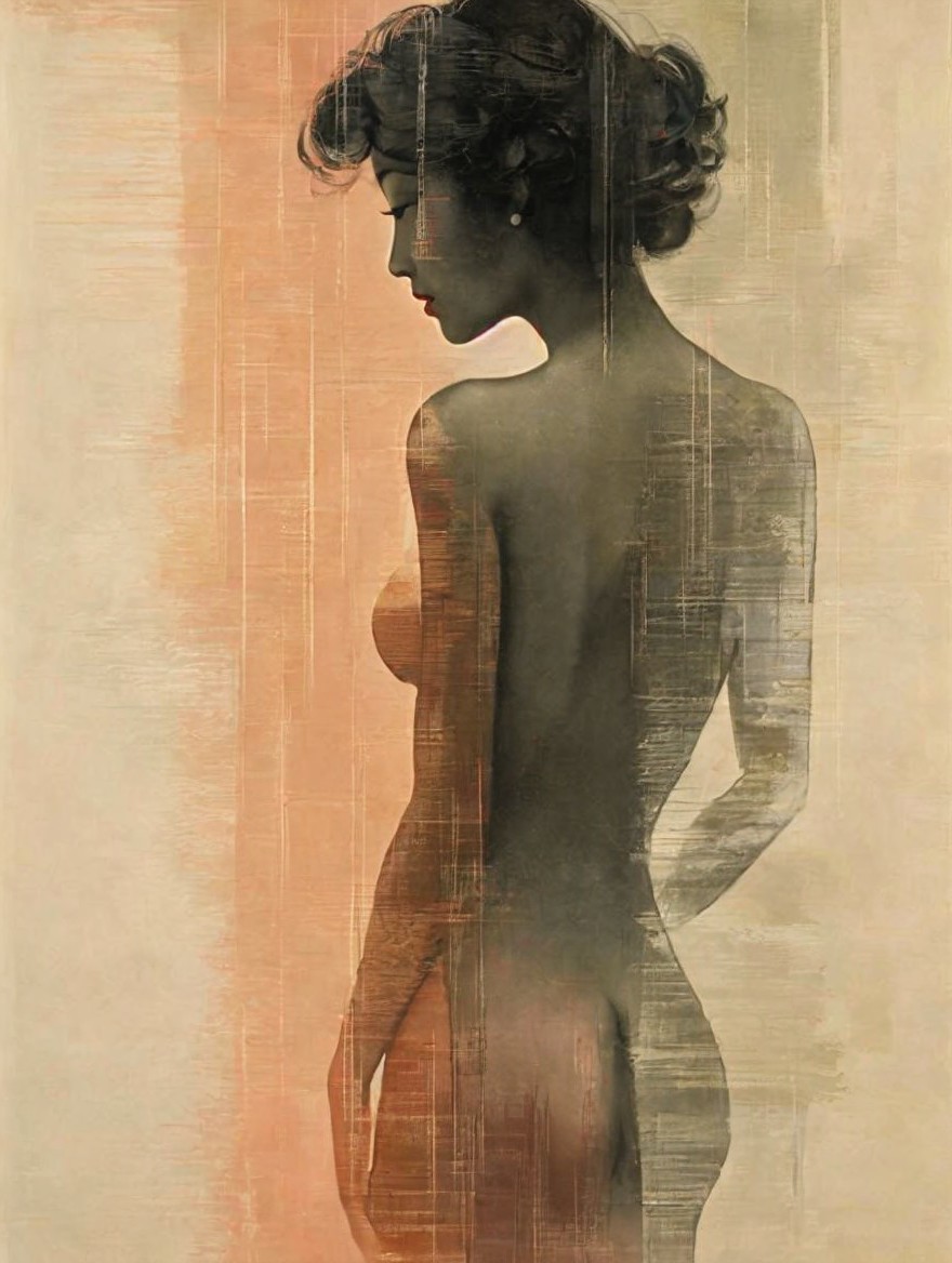 Silhouette of a Woman in Muted Tones and Abstract Background