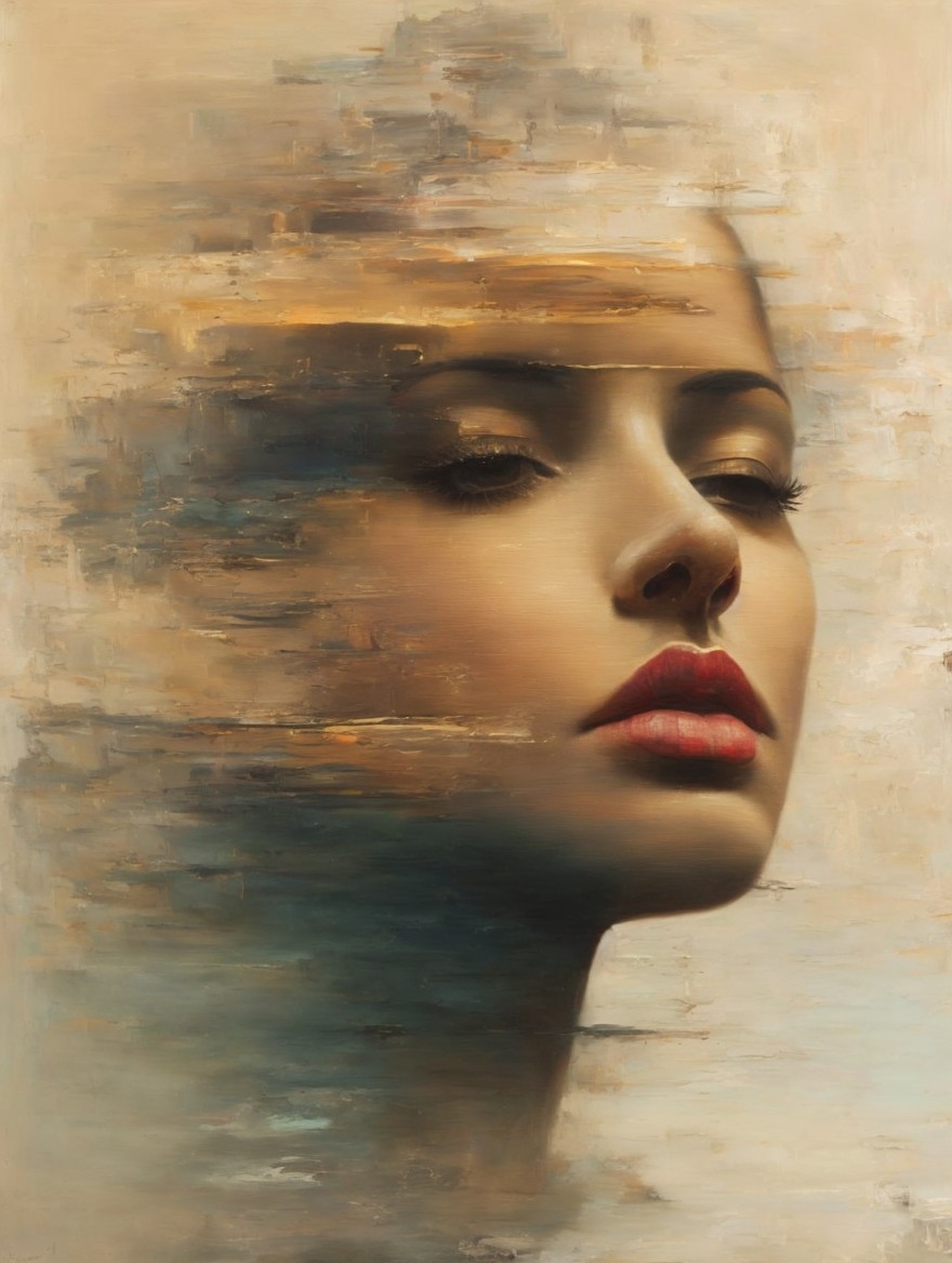 Semi-Abstract Artwork of a Woman's Serene Face