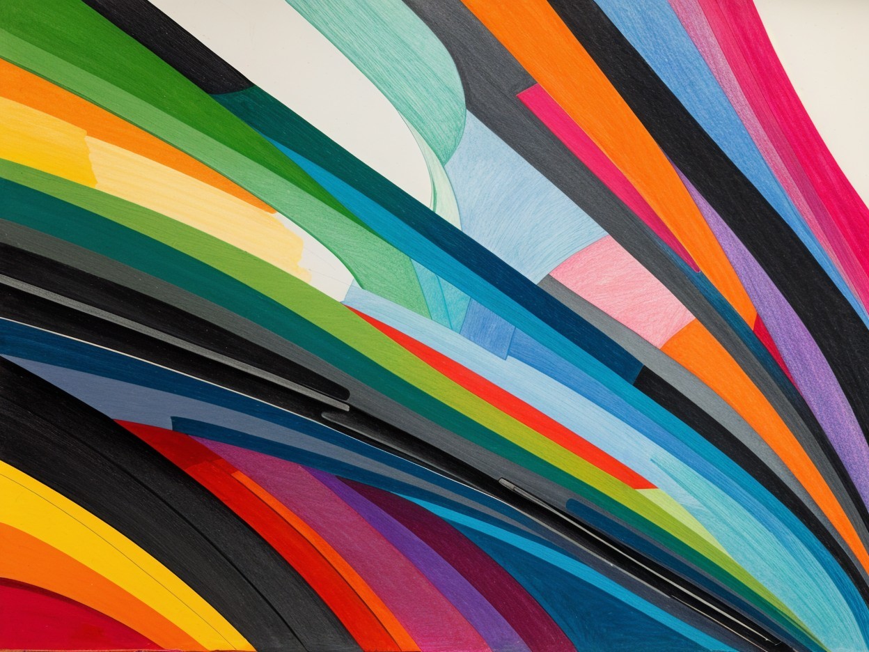 Vibrant Artwork with Curved Lines and Bold Colors