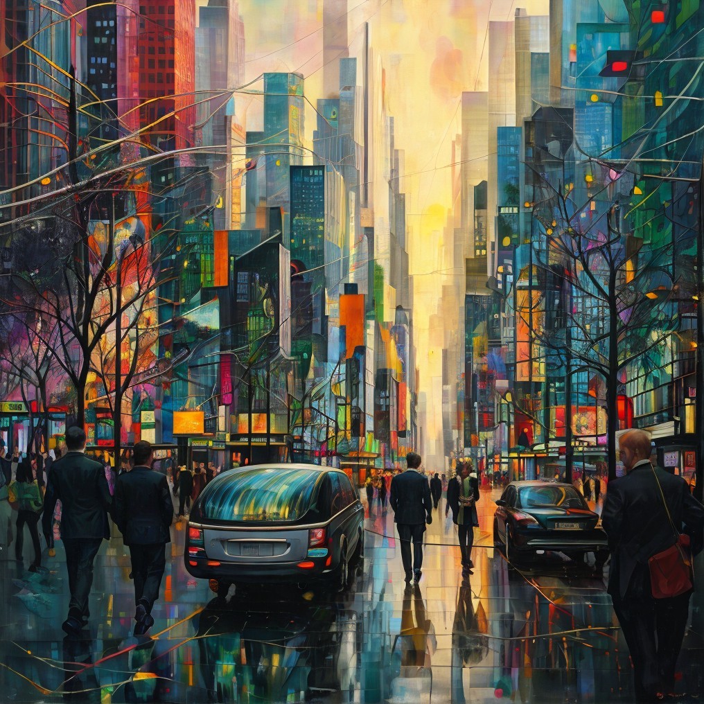 Vibrant Urban Scene with Skyscrapers and Neon Lights