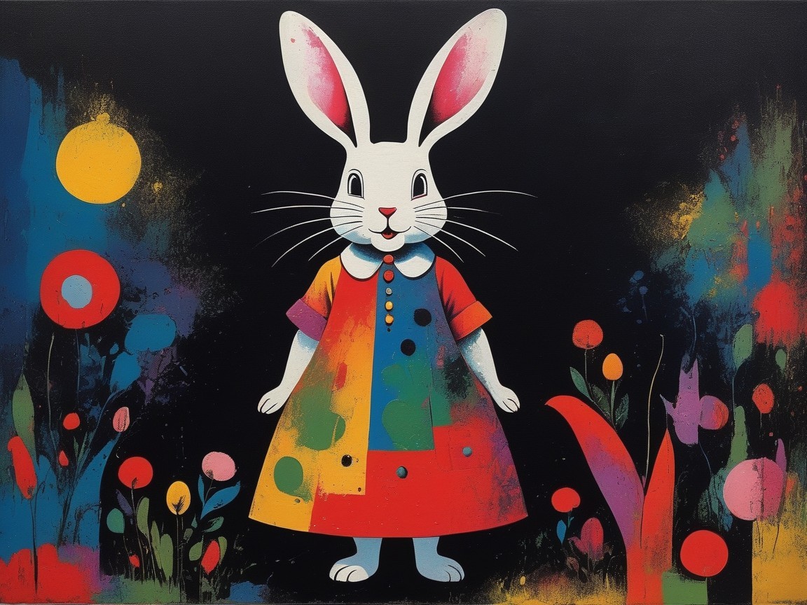 Whimsical Cartoon Rabbit in Polka Dot Dress Design