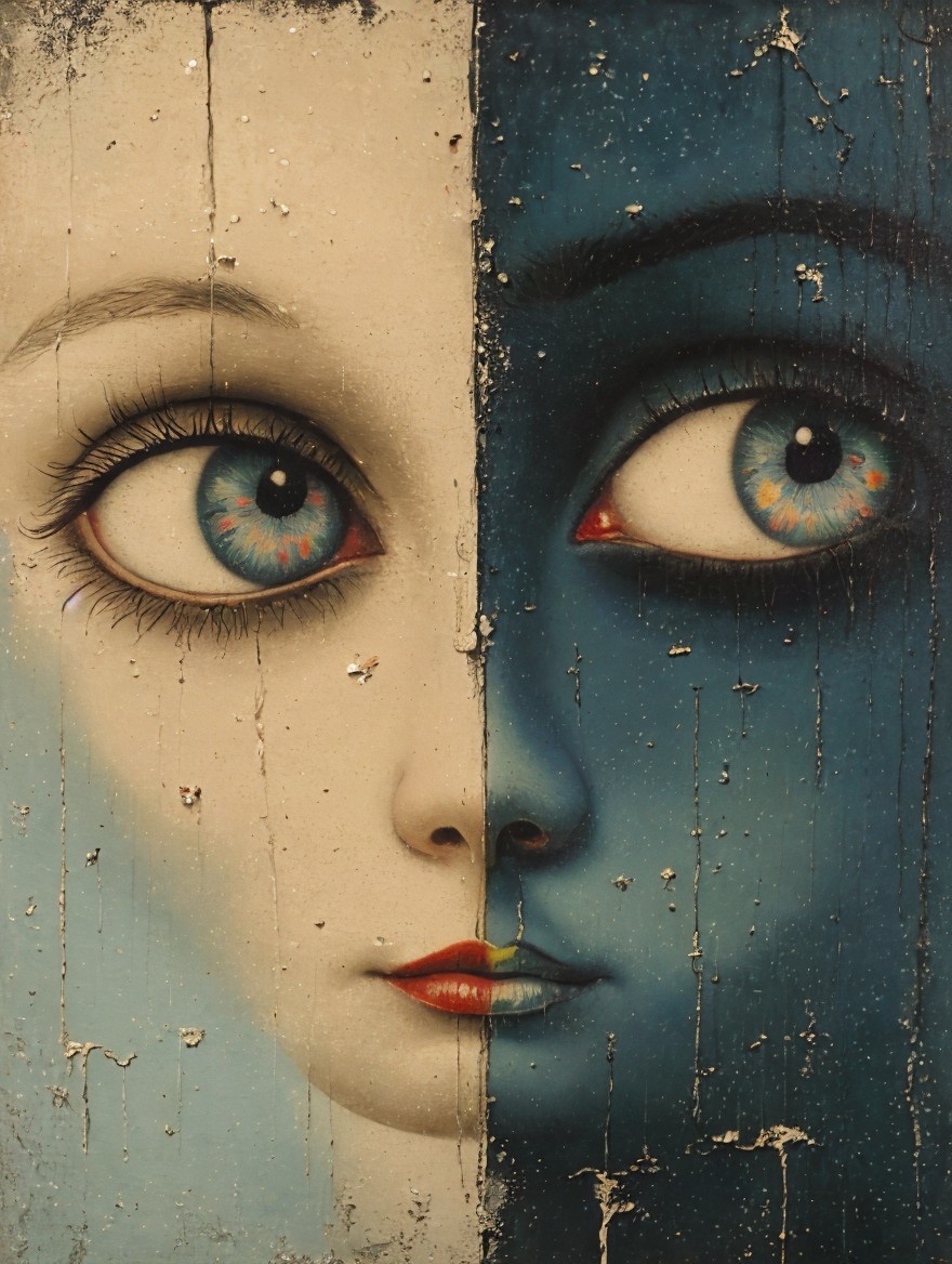 Split Face Artwork Exploring Duality and Perception