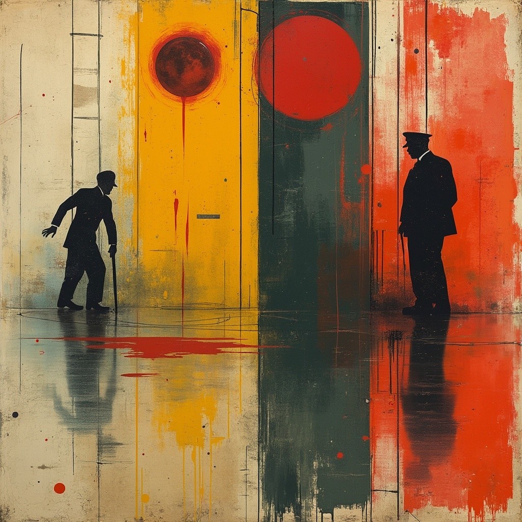 Silhouetted Figures in Vibrant Confrontational Scene