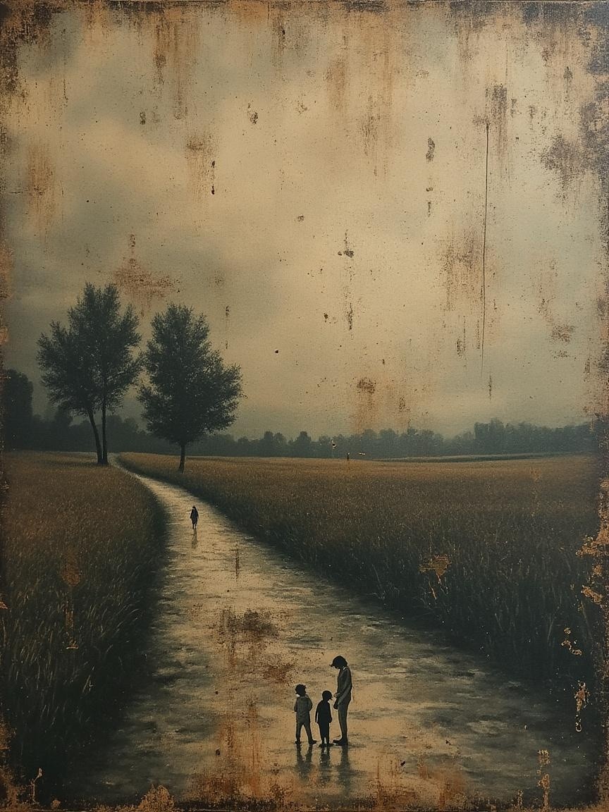 Winding Path Through a Golden Field Under Overcast Sky