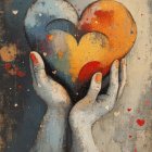 Colorful Heart Held by Hands with Textured Background