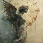 Serene Angel with Clock Symbolizing Time Passage