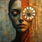 Contrasting Portrait of Woman with Time Theme